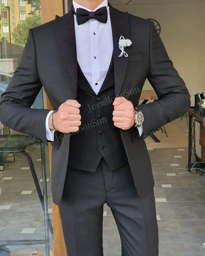 Color: Khaki, Size: L, Ships From: CHINA - 3 Pieces New White Men's Suit 2022  Peak Lapel Slim Fit Casual Tuxedos Groom Tailor Made Terno Masculino (Blazer+Pants+Vest)