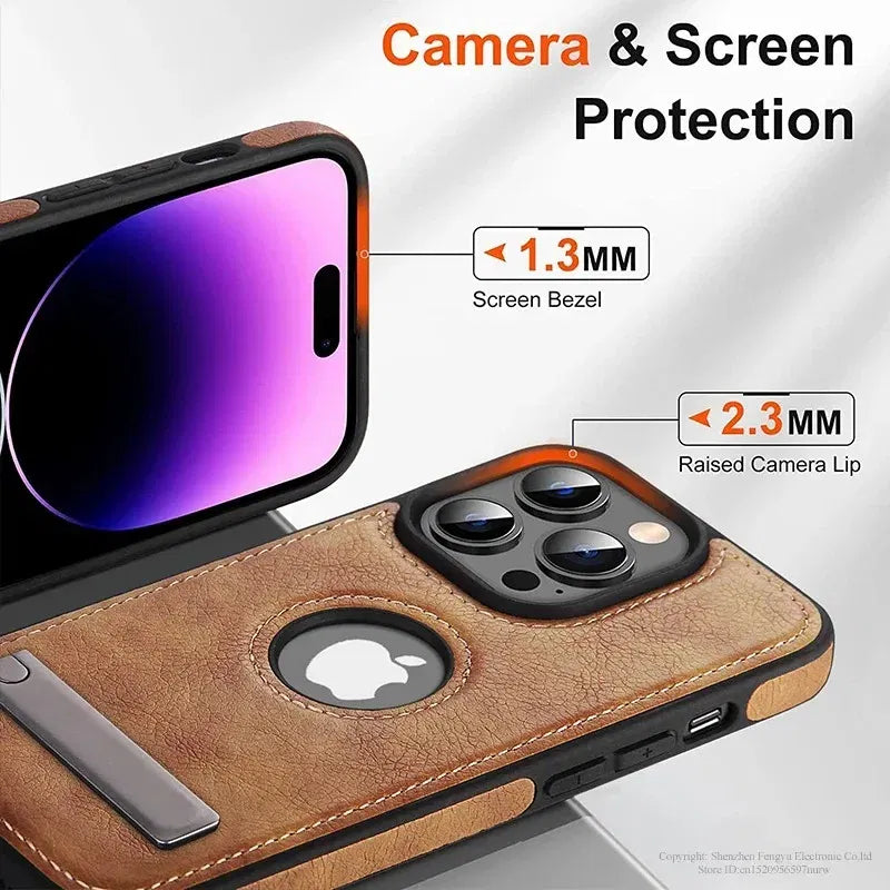 Color: Beige, Material: NEOPRENE - PU Leather Kickstand Phone Cases for iPhone 15 Pro Max 14 Plus 11 13 12 Mini Mobile Case with Holder Luxury Slim Shell Cover