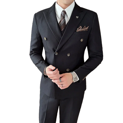 Color: SKY BLUE, Size: XXL - 2025 Men's Double Breasted 3/2 Piece Business Casual Wedding Dress Suit with  Trousers Regular Fit Bridegroom High Sense