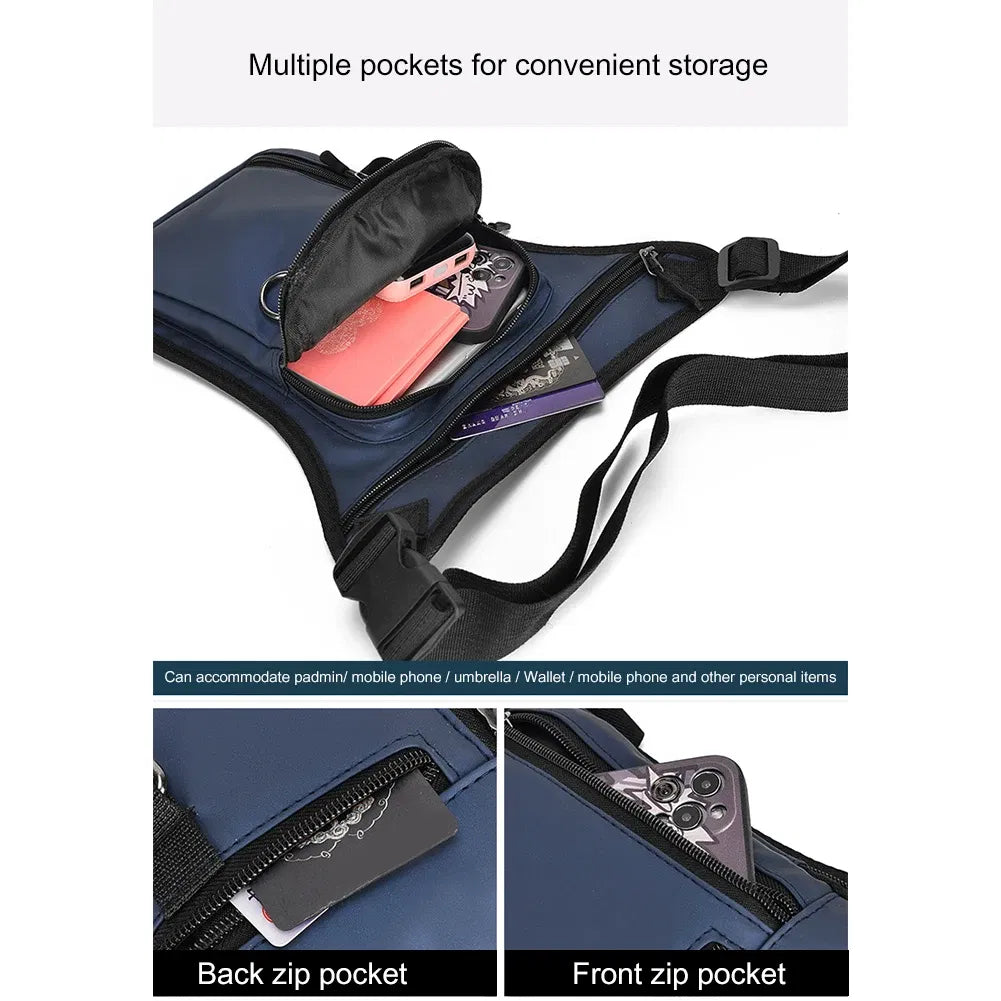 Color: Blue - Men Drop Leg Bag Waist Bag Waterproof Men Fanny Pack Phone Purse Motorcycle Riding Shoulder Cross Body Thigh Hip Belt Waist Bags
