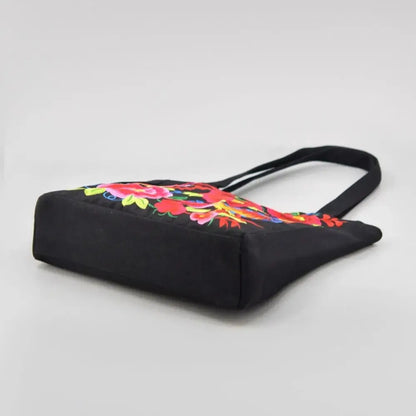 Color: Clear - Ethnic Style Women Shoulder Bag Casual Canvas Large Capacity Embroidered Tote Bag Handbag Colorful Shopping Bag