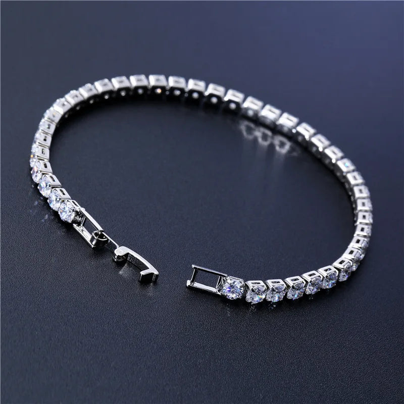 Pulsera de tenis de circonita cúbica de 4 mm con cadena de eslabones para mujer 