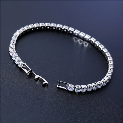 Pulsera de tenis de circonita cúbica de 4 mm con cadena de eslabones para mujer 