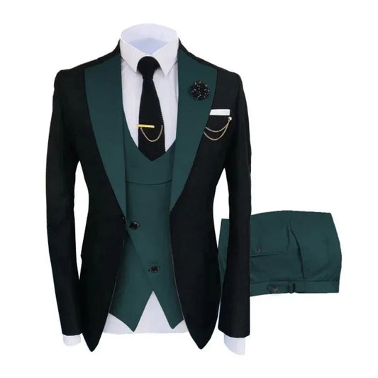 Color: Khaki, Size: XXL - Men Suits 3 Pieces Tailored Best Man Groom Wedding Tuxedo Slim Fit Jacquard Two-color Blazer Jacket  Vest Pants Tuxedo Clothing