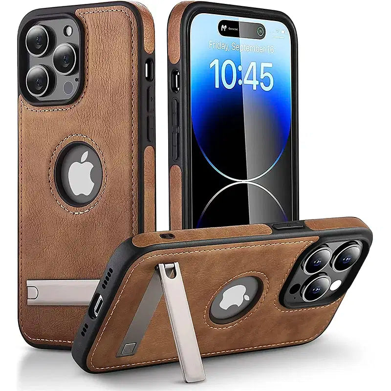 Color: Beige, Material: NEOPRENE - PU Leather Kickstand Phone Cases for iPhone 15 Pro Max 14 Plus 11 13 12 Mini Mobile Case with Holder Luxury Slim Shell Cover