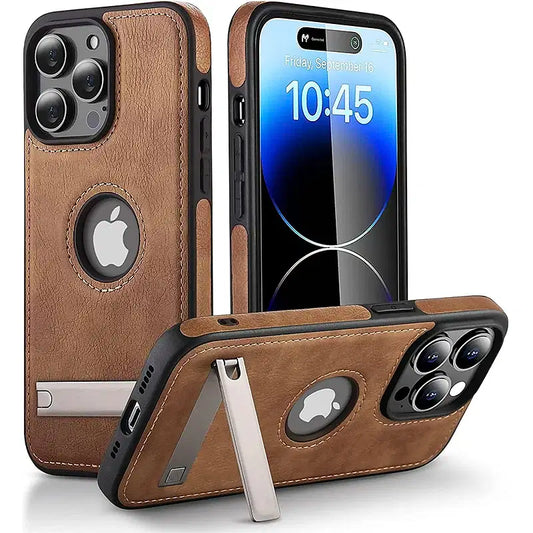 Color: Beige, Material: NEOPRENE - PU Leather Kickstand Phone Cases for iPhone 15 Pro Max 14 Plus 11 13 12 Mini Mobile Case with Holder Luxury Slim Shell Cover