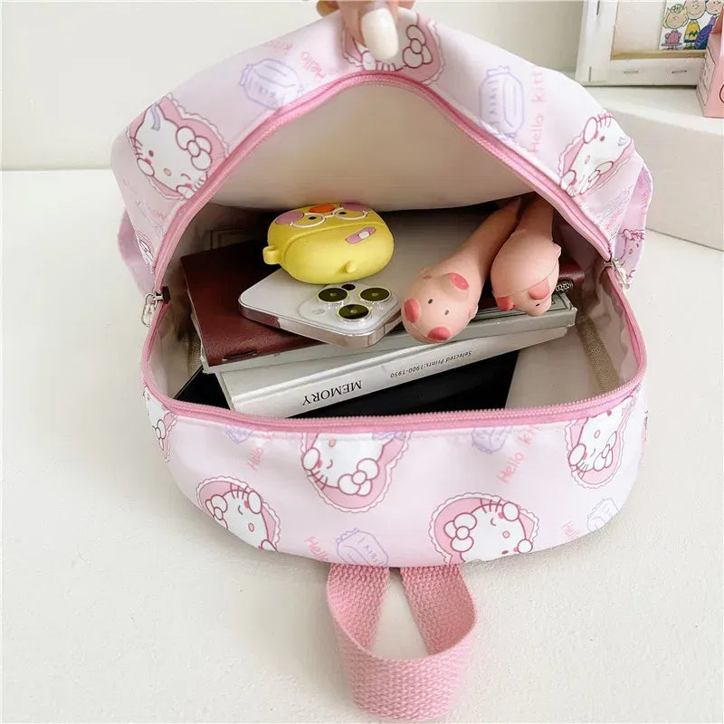 Color: Brown, Size: 16 inches - Anime Cartoon Kuromi Melody Cinnamoroll Backpack Boys Girls Cartoon Hello Kitty Kawaii Canvas Fashion Children's Schoolbag