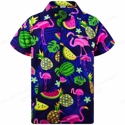 Color: Brown, Size: XXXL - Flamingo Hawaiian Shirts Beach Summer Men's Shirt Tropic Leaf 3D Print Shirts Men Women Fashion Blouse Short Sleeve Vocation