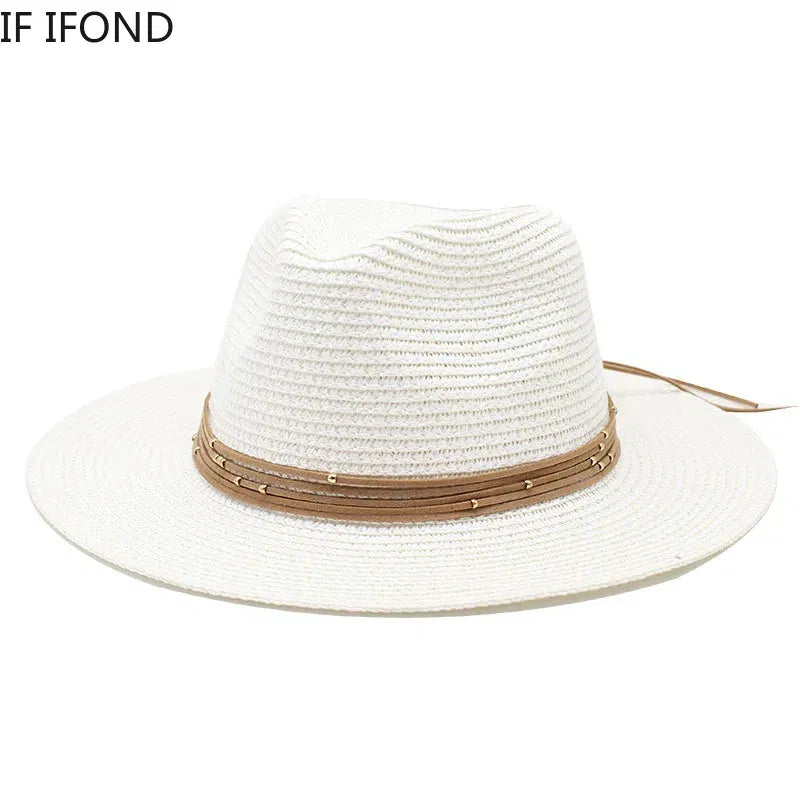 Color: Lavender, Size: M - Big Size 60CM New Straw Hat 7cm Brim Summer Cooling Beach Sun Hat Outdoor Party Panama Jazz Hat Sombreros De Mujer