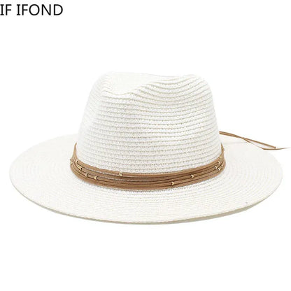 Color: Lavender, Size: M - Big Size 60CM New Straw Hat 7cm Brim Summer Cooling Beach Sun Hat Outdoor Party Panama Jazz Hat Sombreros De Mujer