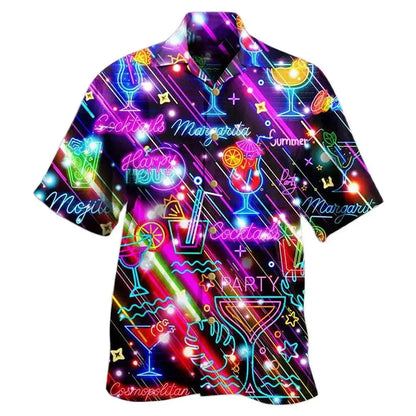 Color: Pink, Size: S - 2023 Men's Hawaiian Shirts Party Beer Harajuku Oversized Shirt Fashion Printed Short-sleeved Beach Top Tee Men's Clothing Camisa