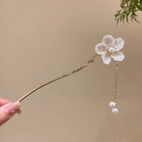 Elegante accesorio para el cabello de estilo chino con borla de flores esmaltadas románticas 