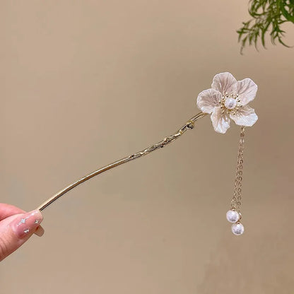 Elegante accesorio para el cabello de estilo chino con borla de flores esmaltadas románticas 