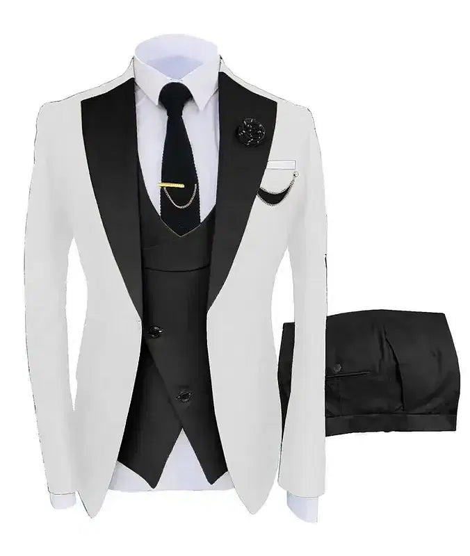 Color: GRAY, Size: XL - 3pcs Men Coat Business Formal Slim Fit Suit Costumes Pour Homme Set Party Vest Pants Wedding Blazer Verde Hombre Terno Masculino