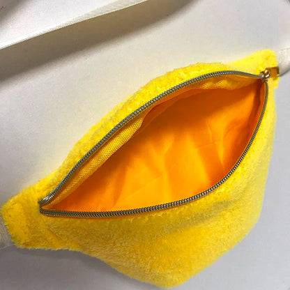 Color: Black - Plush Colorful Fanny Bag Outdoor Waist Pack Female Banana  for Running Walking Fitness Gym Pouch Wedding Party Bridal Bag Gift