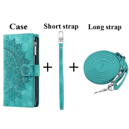 Color: light yellow, Material: Plastic - CrossBody Strap Zipper Wallet Coque for Samsung Galaxy A71 A51 A50 A41 A21S A30 A70 A50S A20 A31 A30S A10 A20E A 51 70 Flip Case