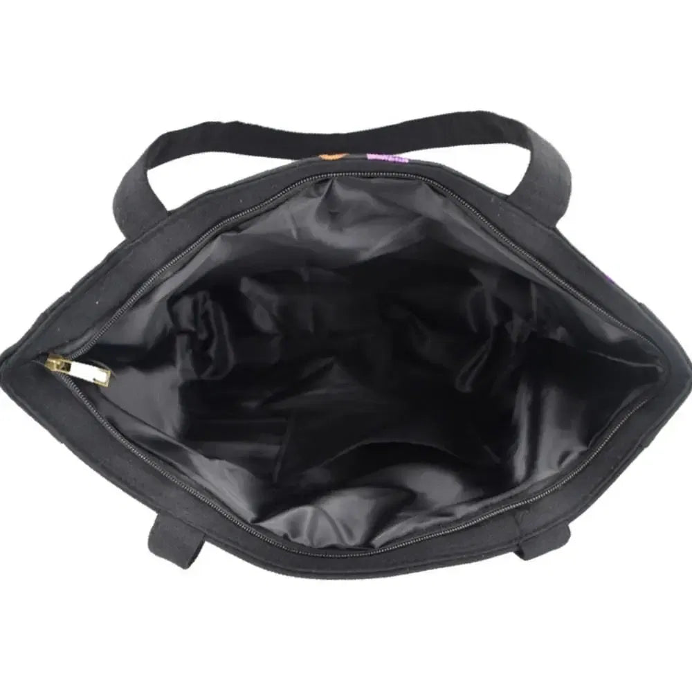 Color: Clear - Ethnic Style Women Shoulder Bag Casual Canvas Large Capacity Embroidered Tote Bag Handbag Colorful Shopping Bag