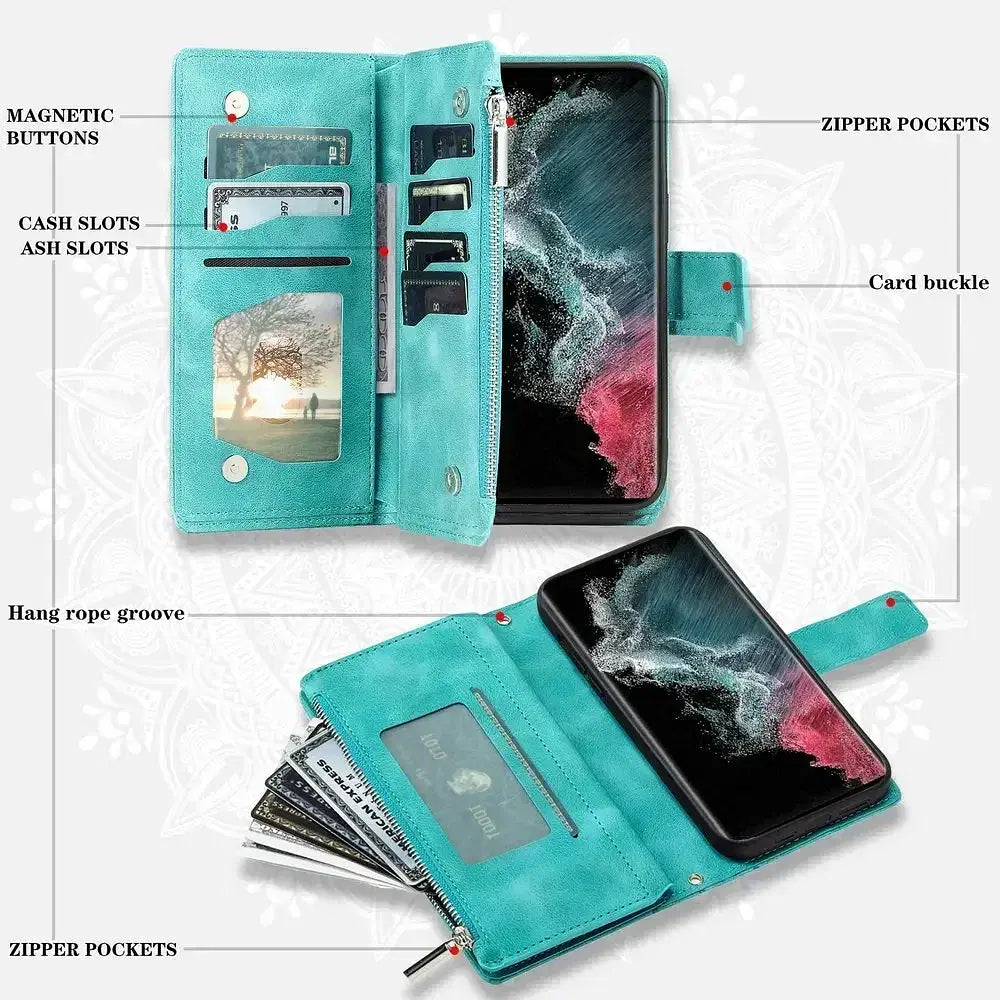 Color: PEACOCK BLUE, Material: PU - S24 Ultra S23 Plus S 22 CrossBody Strap Zipper Wallet Case for Samsung Galaxy S22 S23 FE S21 S20 23 24 Ultra Note 20 Book Cover