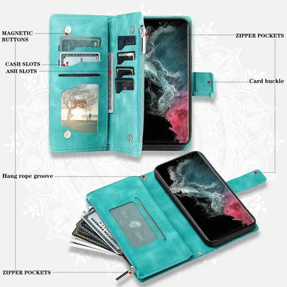 Color: PEACOCK BLUE, Material: PU - S24 Ultra S23 Plus S 22 CrossBody Strap Zipper Wallet Case for Samsung Galaxy S22 S23 FE S21 S20 23 24 Ultra Note 20 Book Cover