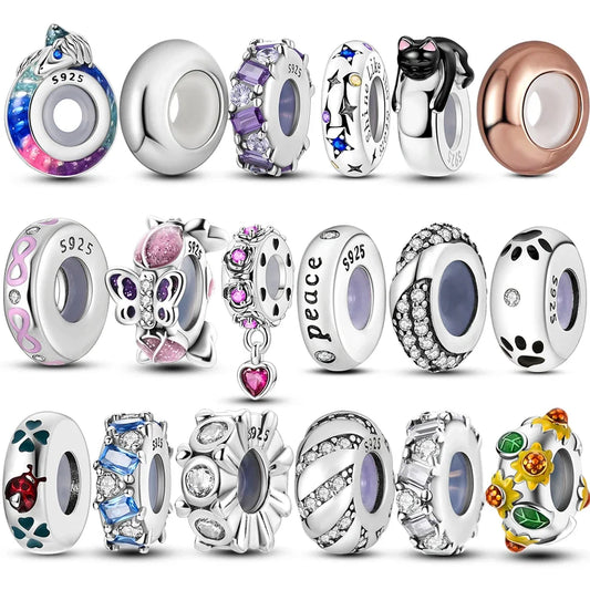 Dijes de cuentas espaciadoras de silicona de plata de ley 925 para joyería 