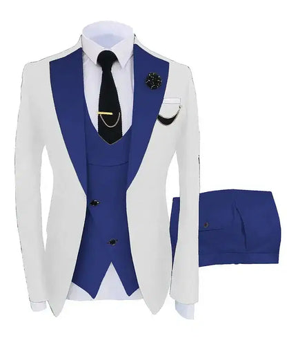 Color: Navy Blue, Size: XL - 3pcs Men Coat Business Formal Slim Fit Suit Costumes Pour Homme Set Party Vest Pants Wedding Blazer Verde Hombre Terno Masculino