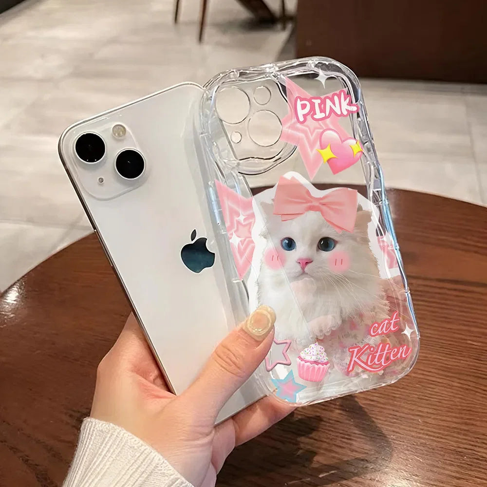 Color: black, Material: Other - Cute Kitten Phone Case for iPhone 15 14 13 12 11 Pro Max XR XS X 7 8 Plus Mini SE Clear Cat Mobile Case