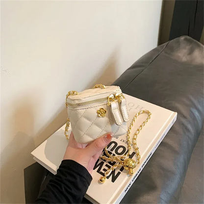 Color: Beige - New Fashion  Children's Bag Girl Baby Lingge Chain Bag Girl Crossbody Bag Handbag Bags For Girls  Free Shipping  Kids Bag