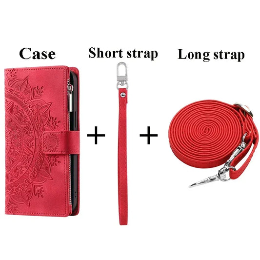 Color: PEACOCK BLUE, Material: PU - S24 Ultra S23 Plus S 22 CrossBody Strap Zipper Wallet Case for Samsung Galaxy S22 S23 FE S21 S20 23 24 Ultra Note 20 Book Cover