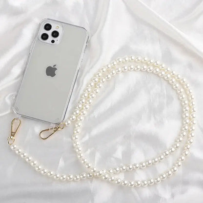 Color: Beige, Bundle: Case & Strap, Material: ABS - Crossbody Lanyard Necklace Pearl Bracelet Phone Case with Chain for Iphone 13 12 14 Pro Max 15 X XS 6S 7 8 Plus Cover with Strap