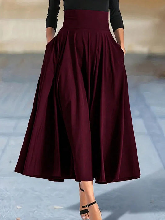 Color: Rojo, Talla: XS, Envíos desde: CHINA - Novedades en vestidos, faldas de corte A de color liso para mujer, ropa, falda larga de cintura alta elástica con lazo, faldas elegantes para mujer