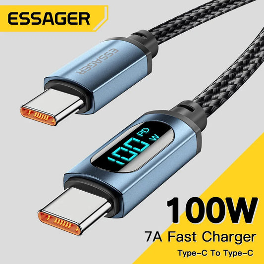 Color: Black, Length: 3.5m - Essager PD 100W USB Type C Cable to USB C 7A Fast Charging Charger Wire Cord For OPPO Realme Huawei Poco Samsung Display Cable