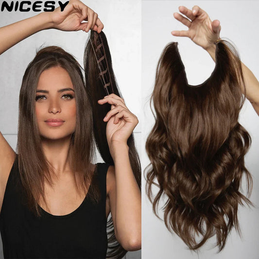 Color: T1B/Red, Stretched Length: 32inches, Ships From: CHINA - Synthetic Natural Wavy No Clip Fish Line Invisible Hair Extensions Mixed Color Blonde Black Artificial False Hair Piece ForWomen