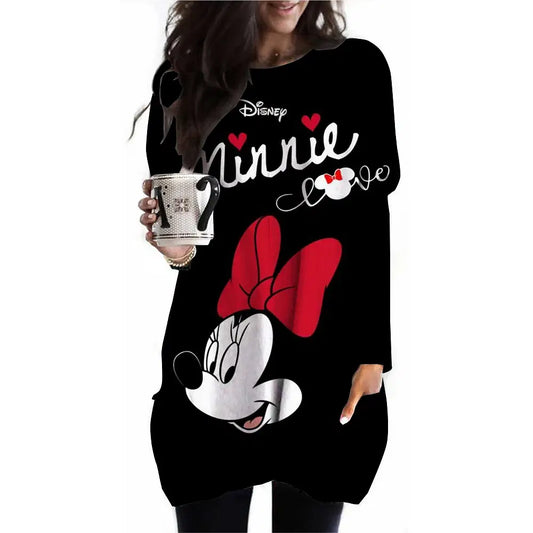 Color: Orange, Size: XXL - Women's T-shirt Disney Mickey Mouse printed long sleeved top for autumn daily loose long sleeved pocket pullover for women's Top