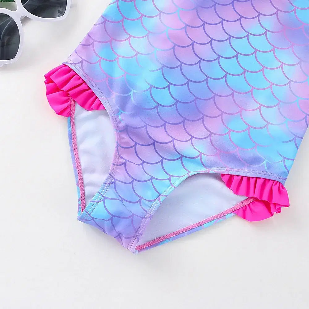 Color: Pink, Size: M - Stitch Girls Swimsuit Fashion Mermaid Fish Scale One-Piece Bathing Suits Children's Dresses Summer Swimwear Beach Suit Kids Wear