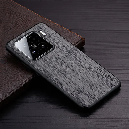 Color: negro, Compatibilidad por modelo: xiaomi 15 ultra - Funda para Xiaomi 15 Ultra Funda de cuero con patrón de madera de bambú Funda de lujo para xiaomi 15 Ultra funda Coque