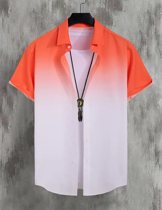 Color: Gold, Size: XL - New Simple Gradient Hawaiian short-sleeved Top Casual Beach Buttoned Lapel short-sleeved Shirt Comfortable men's Shirt