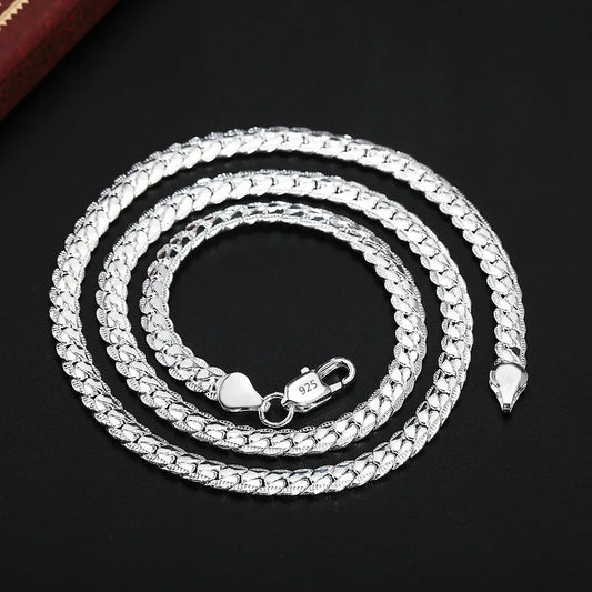 Cadena de collar de 6 mm de diseño de marca de lujo de color plateado de 20 a 60 cm 