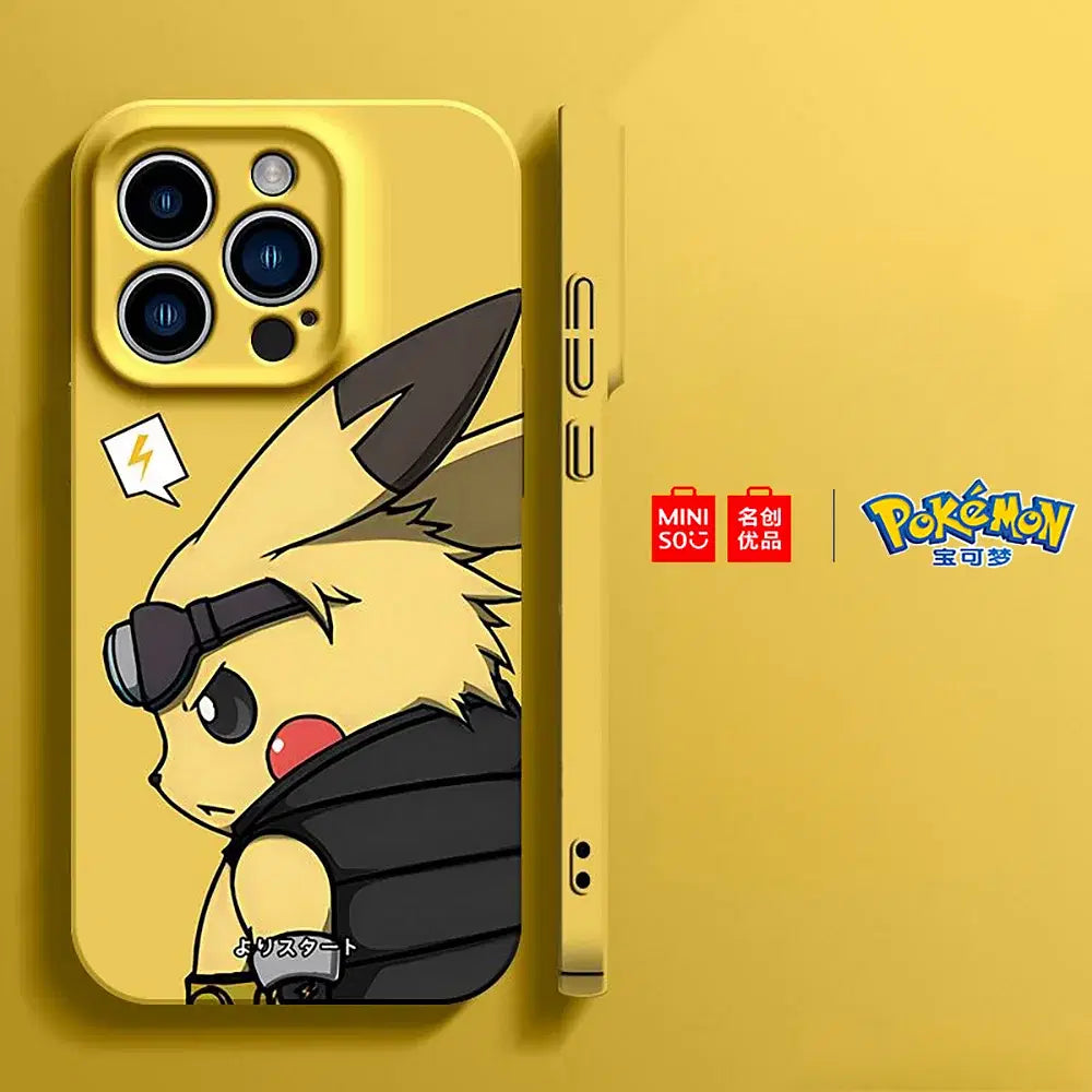 Color: Beige, Material: Carbon Fiber - Miniso Pokemon Collaboration Pikachu Gengar Phone Case For iPhone 15 14 13 11 12 16 Pro Max Plus X XR Girl Silicone Phone Case
