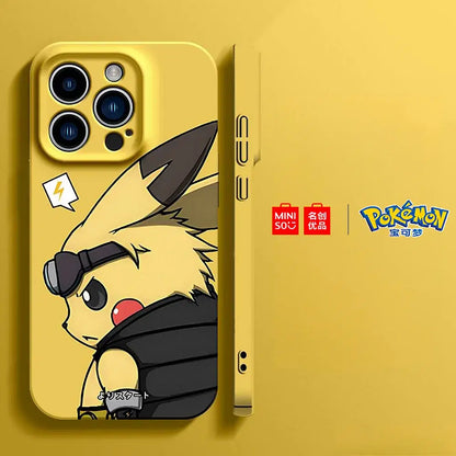 Color: Beige, Material: Carbon Fiber - Miniso Pokemon Collaboration Pikachu Gengar Phone Case For iPhone 15 14 13 11 12 16 Pro Max Plus X XR Girl Silicone Phone Case