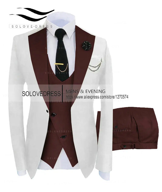 Color: Brown, Size: L - ( Jacket + Vest + Pants )Suits for Mens 2024 Casual Business Suit High-end Social Formal Suit 3 Pcs Set Groom Wedding Men