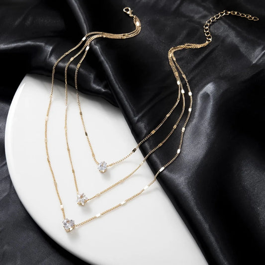 Cadena con colgante de gota de agua en forma de corazón y estrella de cinco puntas de varias capas 