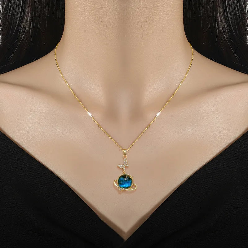 Collares de astronauta y estrella ZAKOL para mujeres y niñas, color dorado 