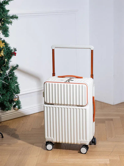 Color: Beige, Luggage Size: 20Inches 500mm - Wide Pull Rod Suitcase 2024 New Universal Wheel Small Lightweight Boarding Luggage 20 inch Password Lock Travel Case