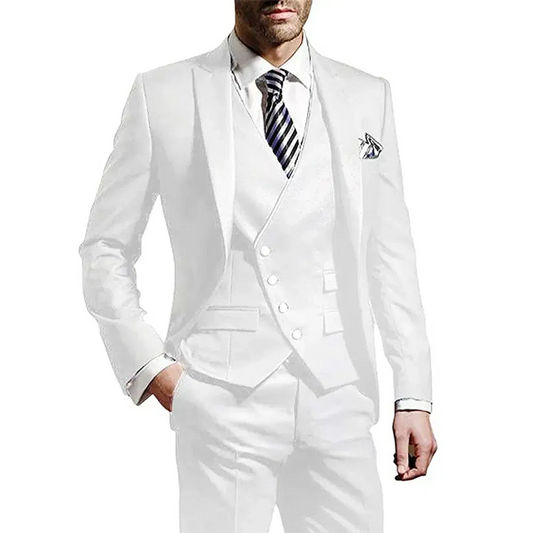 Color: Pink, Size: S, Ships From: CHINA - White Men Wedding Suits Groom Wear Peak Lapel Wedding Groom Tuxedos Business Party Suit 3 Pieces (Jacket+Vest+Pant?Costume Homme