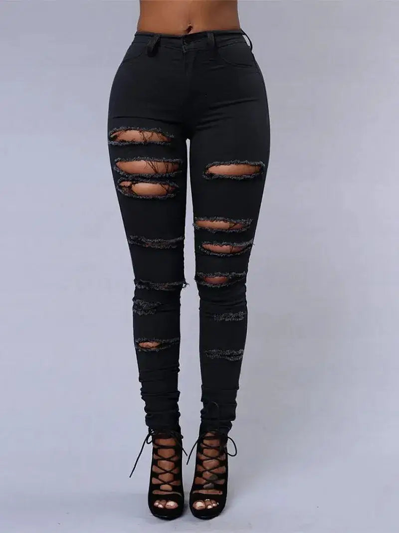 Color: black, Size: M - Women's Ripped Tight Sexy Large Size Skinny Pants Jeans for Women