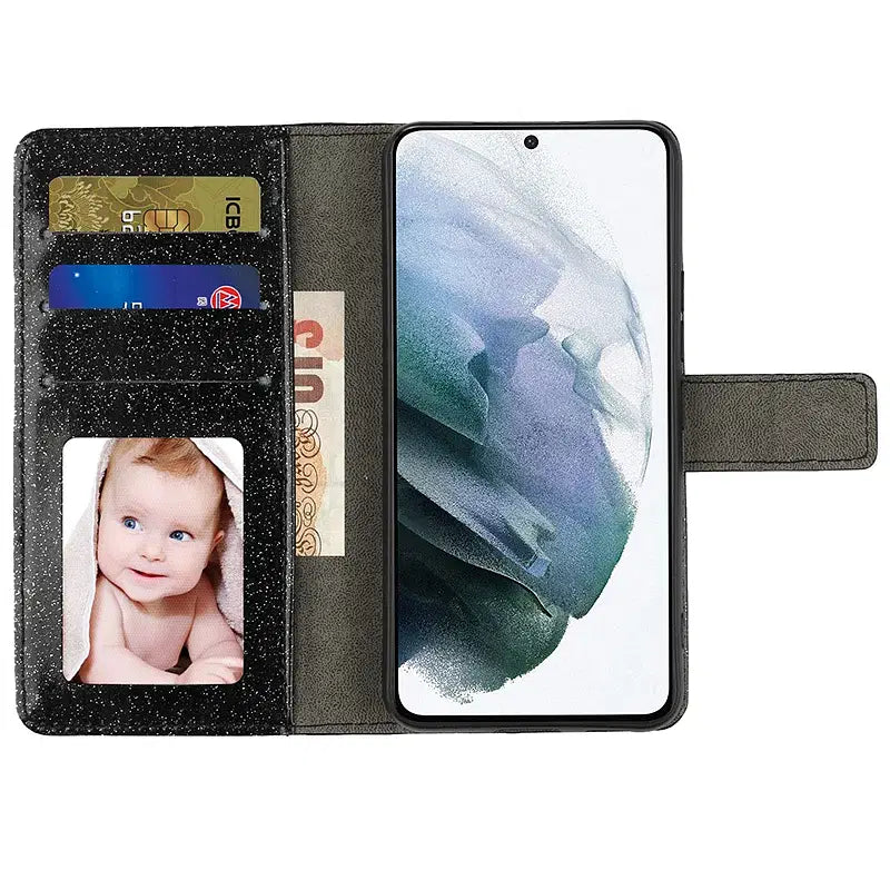 Color: Silver, Material: Neoprene - Glitter Diamond Wallet Leather Case For Samsung Galaxy A14 A15 A16 A35 A55 A34 A54 S25 Ultra S24 FE S23 S22 S21 S20 Plus