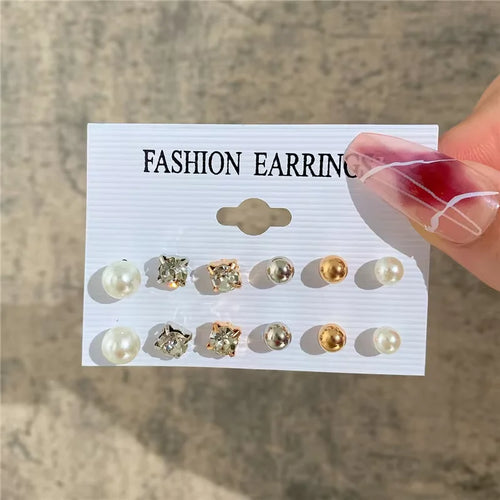 Fashion Geometric Hoop Earrings Set for Women Vintage Bohemian Pearl