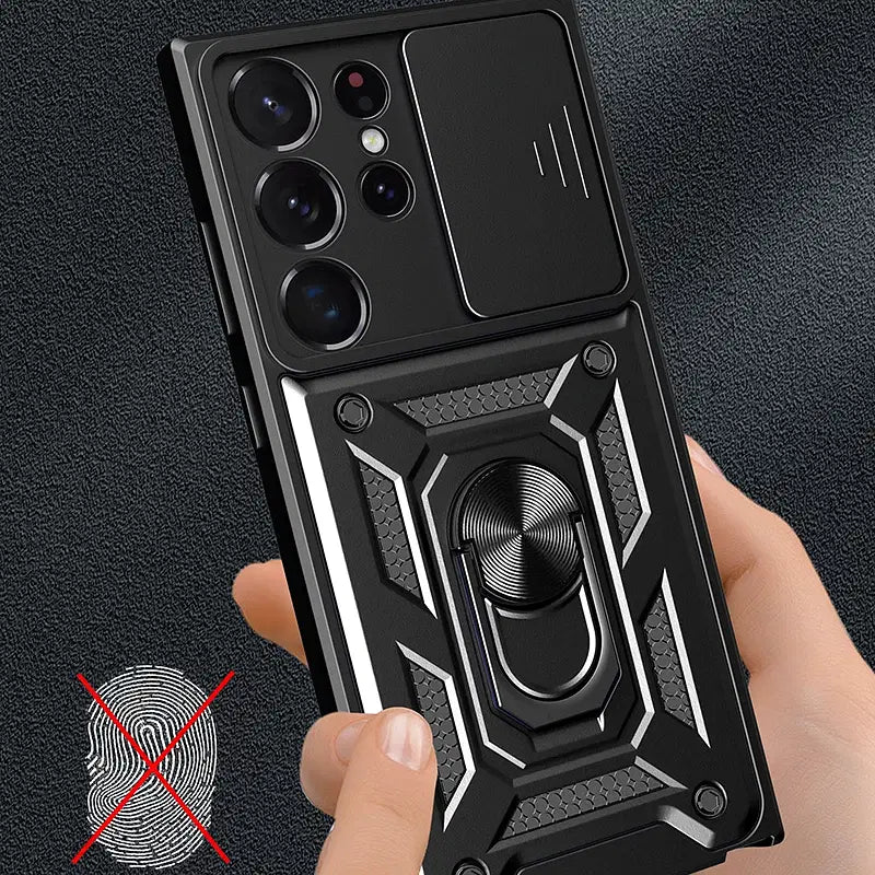 Material: Polyester, Color: Red - Shockproof Armor Case For Samsung Galaxy S20 S21 S22 S23 S24 Plus Ultra FE With Car Magnetic Ring Holder Phone Cover