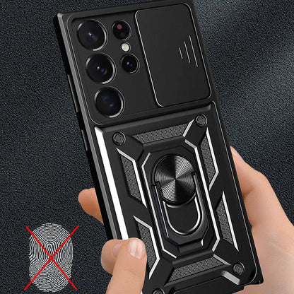 Material: Polyester, Color: Red - Shockproof Armor Case For Samsung Galaxy S20 S21 S22 S23 S24 Plus Ultra FE With Car Magnetic Ring Holder Phone Cover