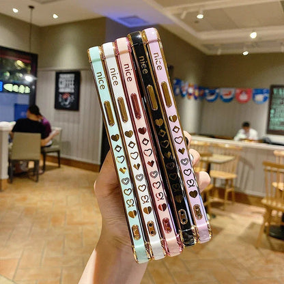 Color: Orange, Compatible-Phone Models: For iPhone 14 Plus, Ships From: CN - Electroplating Side Love Heart Phone Case For IPhone 16 15 14 13 12 11 Pro Max XR 8 Plus SE2/SE3 Shockproof Back Cover